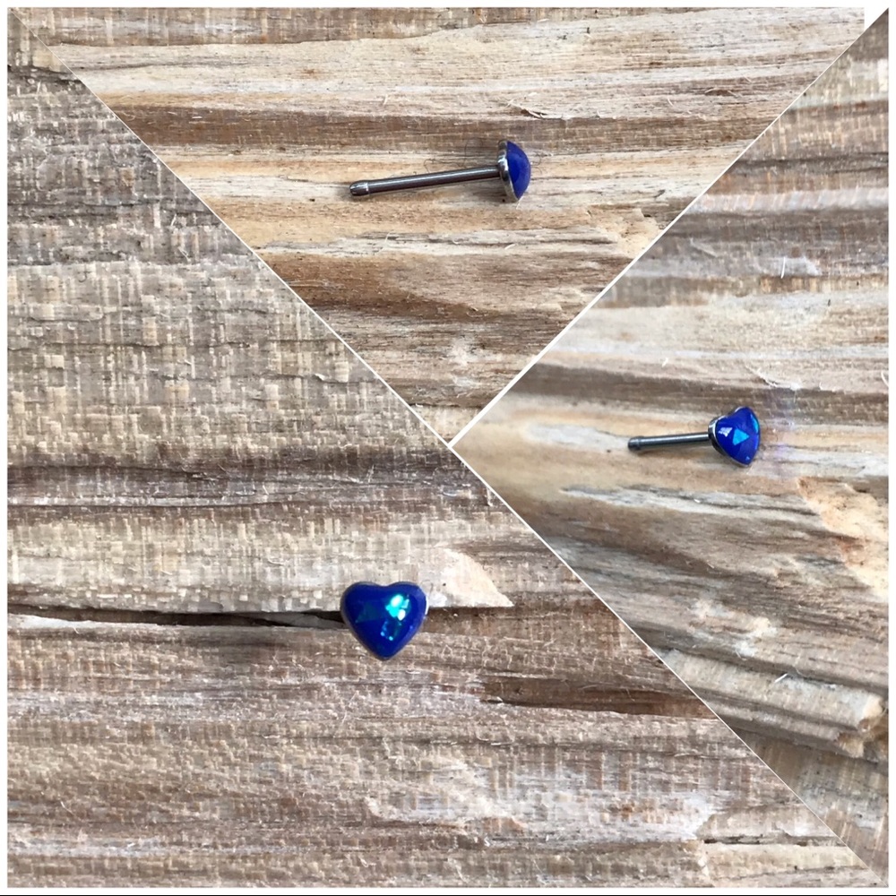 Blue Glitter Opal‎ Heart Nose Ring Stud